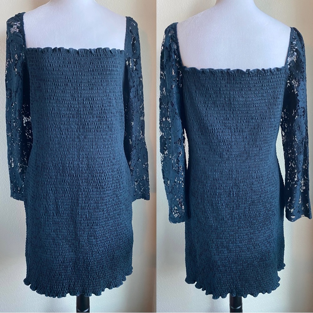 Abercrombie & Fitch Navy Blue Smocked Lace Sleeve Dress XL
